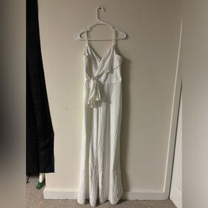 Aidan Mattox White Tie Front Wide Leg Jumpsuit Size 8 Wedding Bridal Shower
